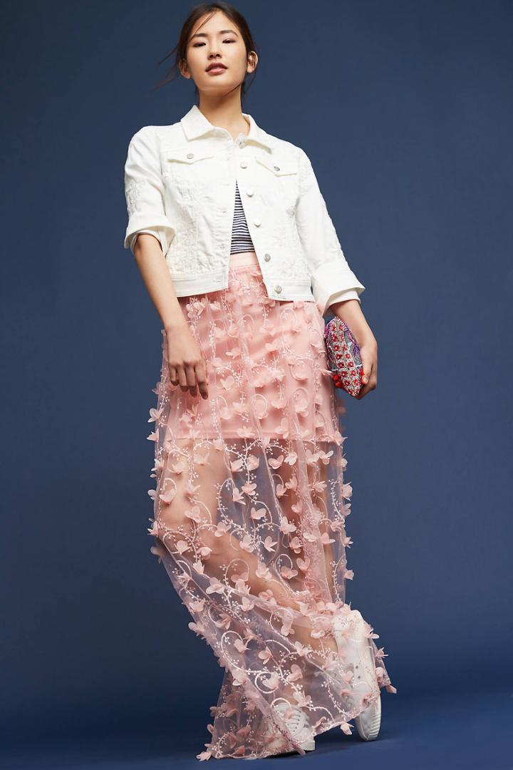 True Violet Floral Cascade Maxi Skirt