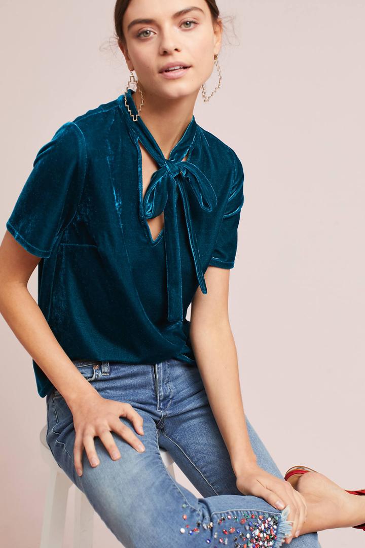 Sunday In Brooklyn Velvet Tie-neck Top