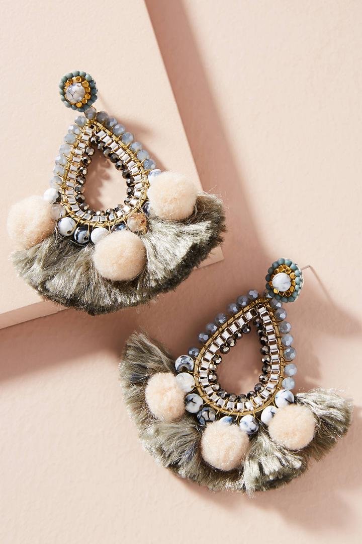 Anthropologie Pom & Fan Teardrop Earrings