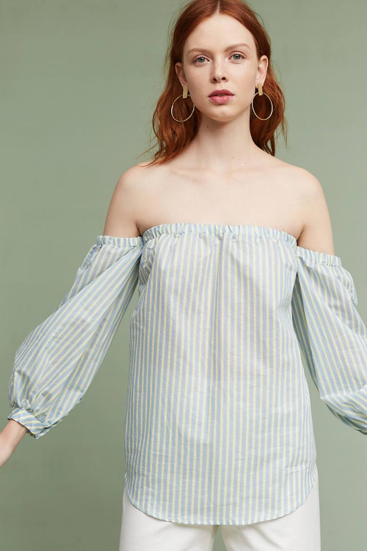 Ottod'ame Corrine Pinstripe Off-the-shoulder Blouse