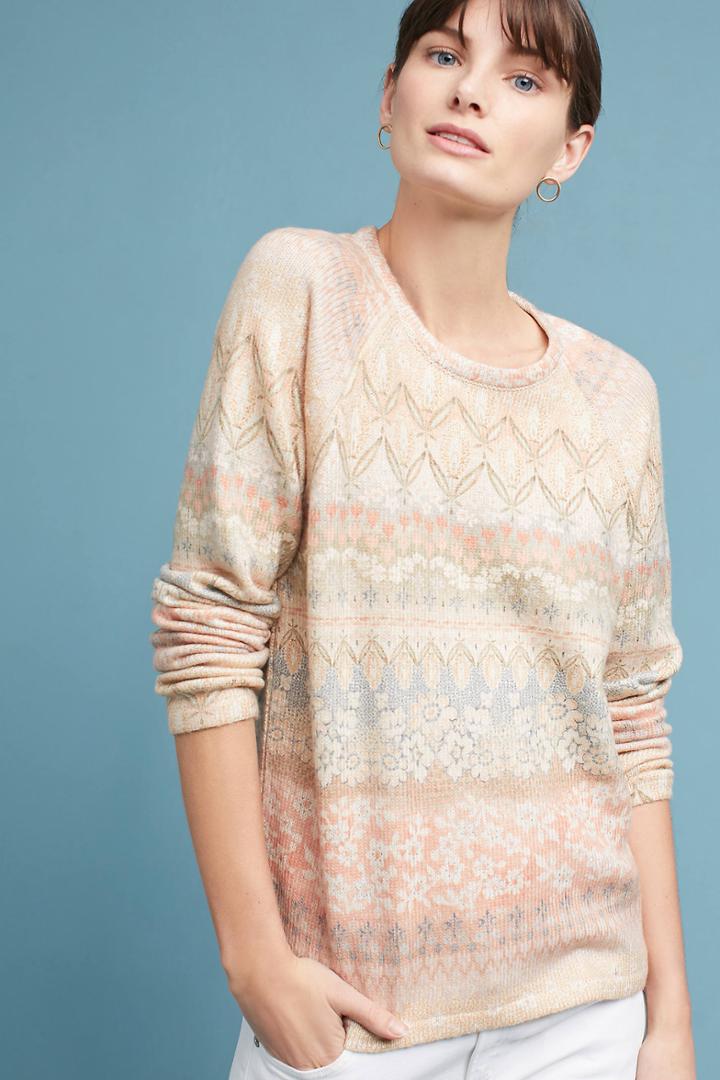 Anthropologie Floral Fair Isle Pullover