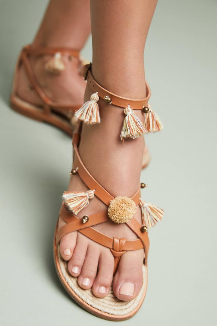 Soludos X Anthropologie Panarea Leather Tasseled Sandals