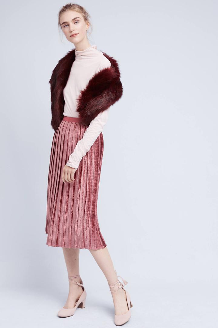 Bl-nk Pleated Velvet Midi Skirt