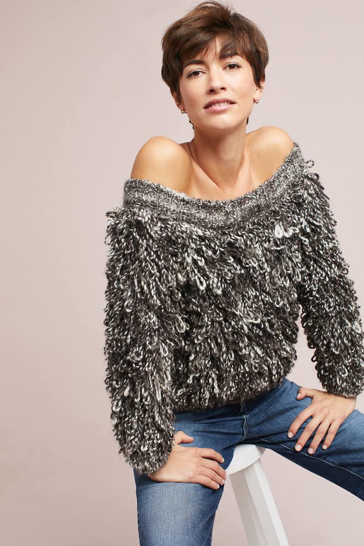 Laura Siegel Hand-knit Off-the-shoulder Sweater
