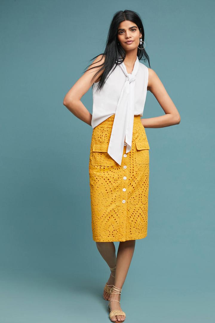 Tracy Reese X Anthropologie Sunshine Eyelet Pencil Skirt