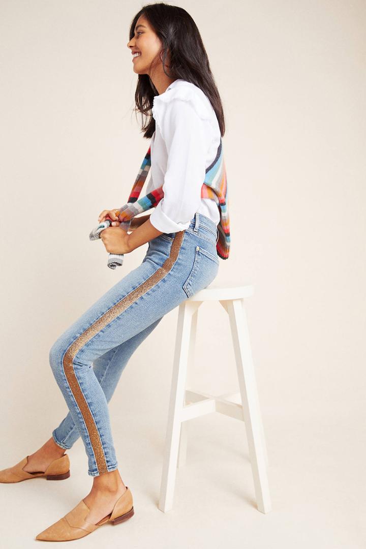 7 For All Mankind High-rise Striped Skinny Ankle Jeans