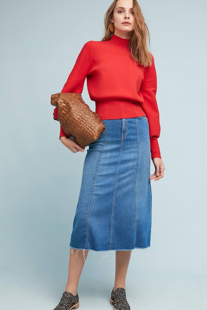 Mother High-waisted Super Panel Fray Denim Skirt