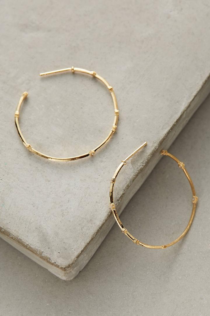 Anthropologie Bamboo Rhinestone Hoop Earrings