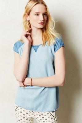 Anthropologie Colorblocked Chambray Tee