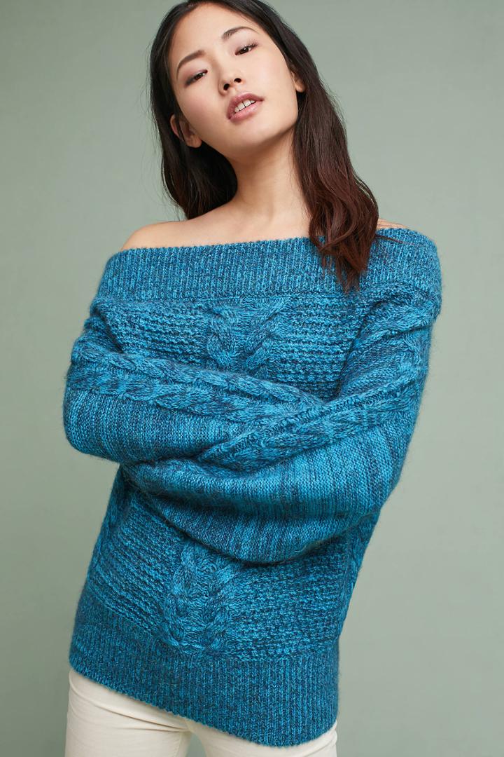 Sleeping On Snow Off-the-shoulder Cableknit Sweater