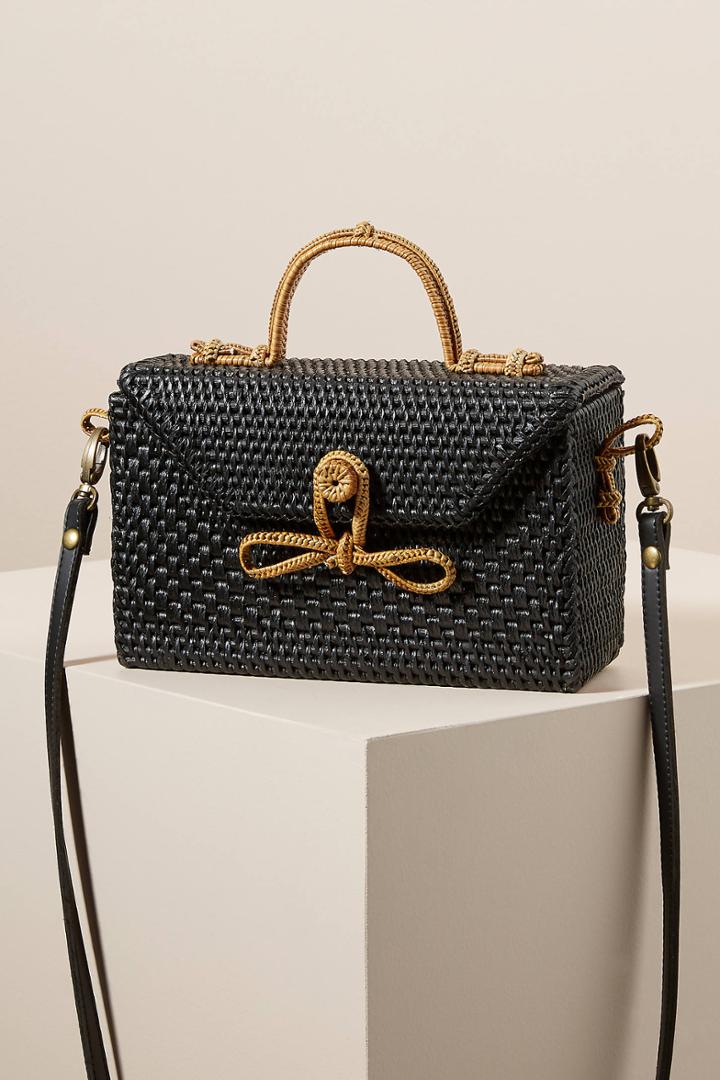 Anthropologie Bailey Rattan Crossbody Bag