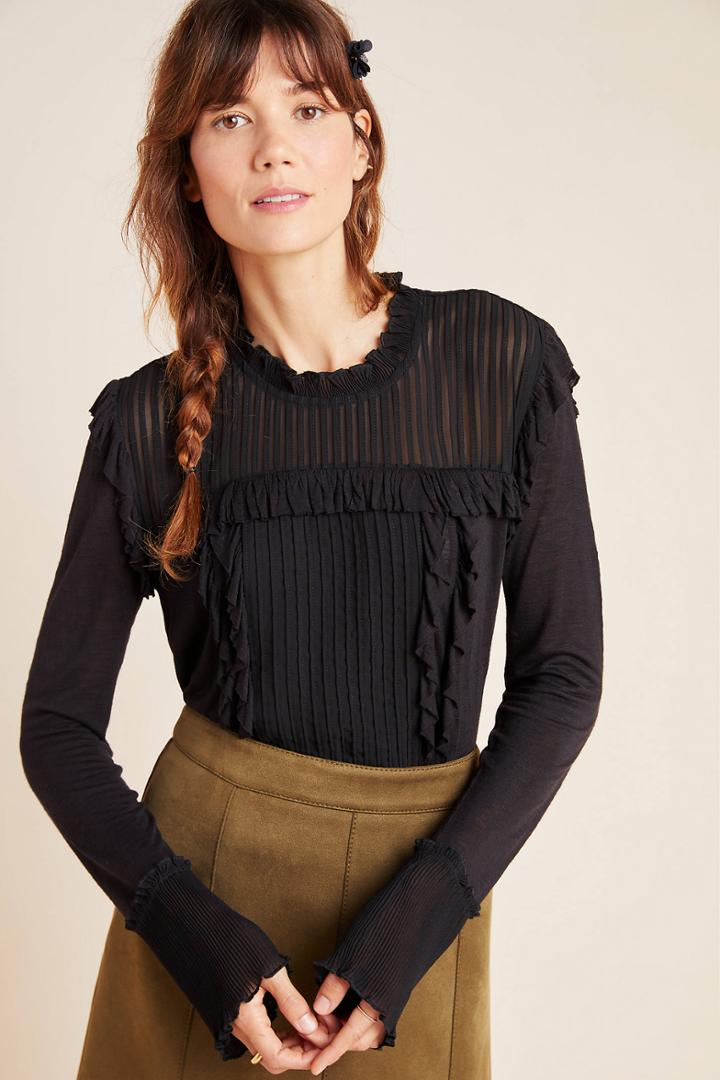 Anthropologie Lavinia Ruffled Mesh Top
