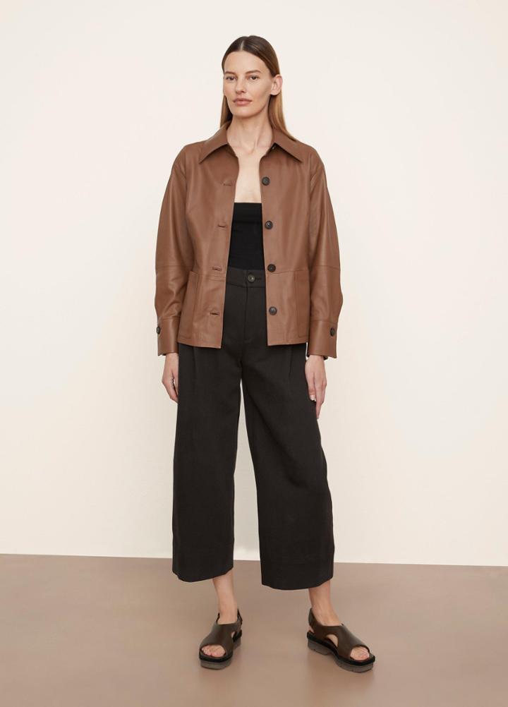 Vince Leather Long Sleeve Overshirt