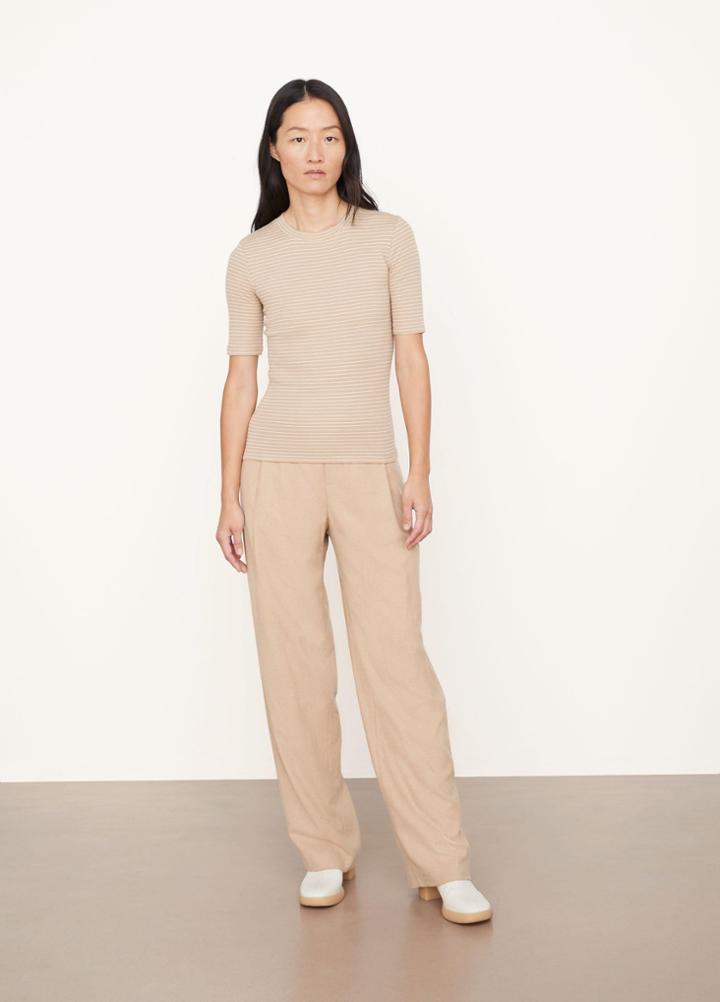 Vince Striped Elbow Sleeve Crew Neck Tee