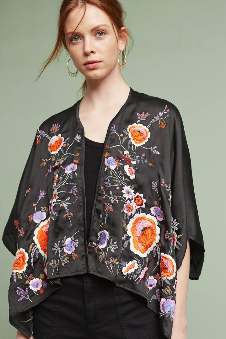 Anthropologie Embroidered Perennials Kimono