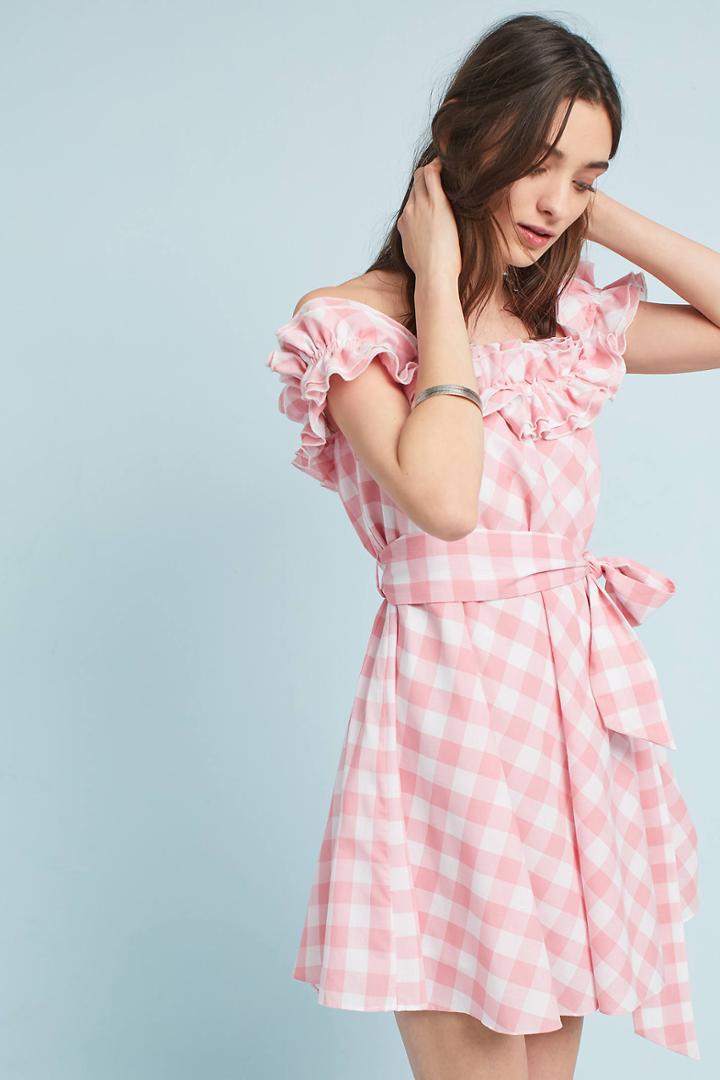 Steele Gingham Off-the-shoulder Mini Dress