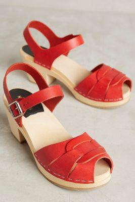 Swedish Hasbeens Peep-toe Clogs Red
