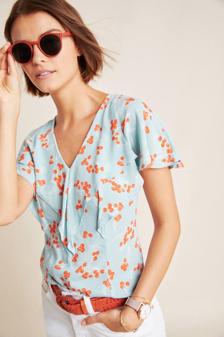 Maeve Lana Flutter-sleeved Blouse
