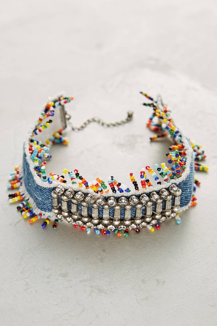 Dannijo Birdie Beaded Denim Choker Necklace