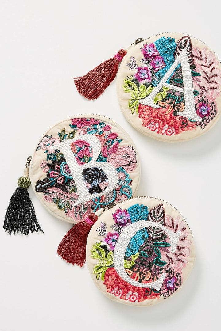 Anthropologie Embellished Monogram Pouch