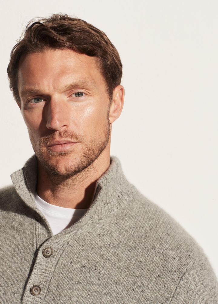 Vince Cashmere Donegal Button Mock Neck