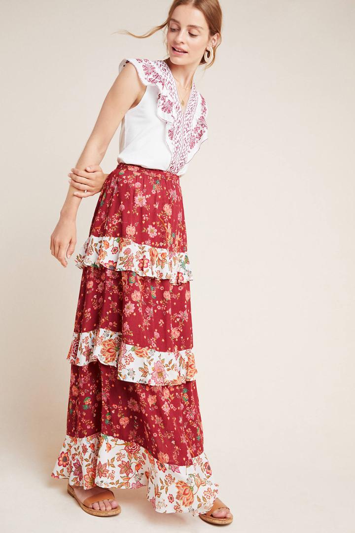 Farm Rio For Anthropologie Portia Tiered Skirt