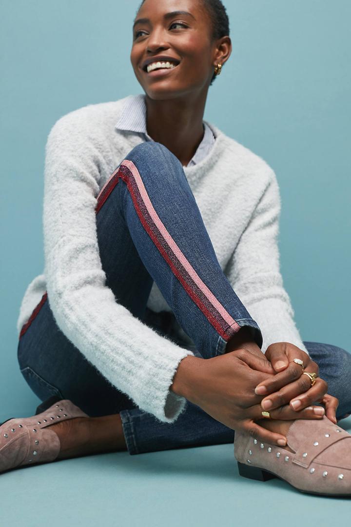 Mother The Looker High-rise Striped Skinny Jeans