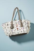 Anthropologie Embroidered Symbols Shearling Tote Bag