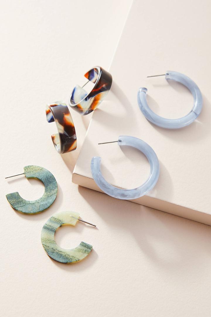 Anthropologie Cindy Resin Hoop Earring Set