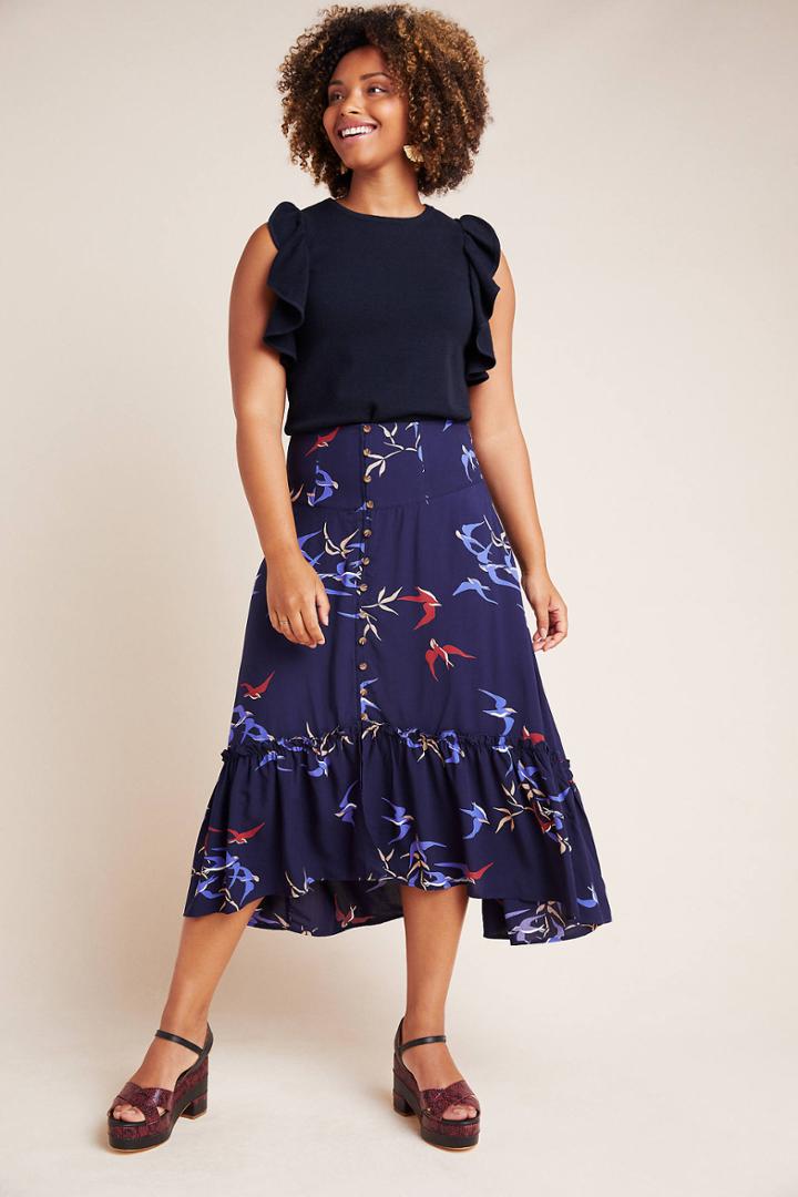 Anthropologie Merida Flounced Midi Skirt