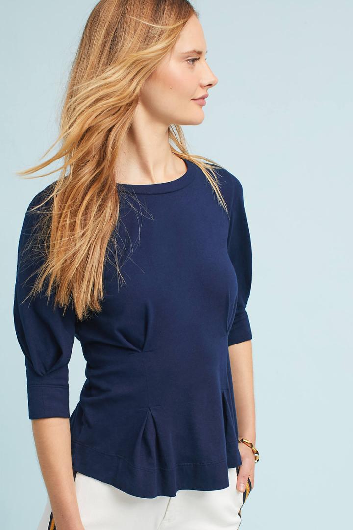 Anthropologie Pleated Crew Neck Tee