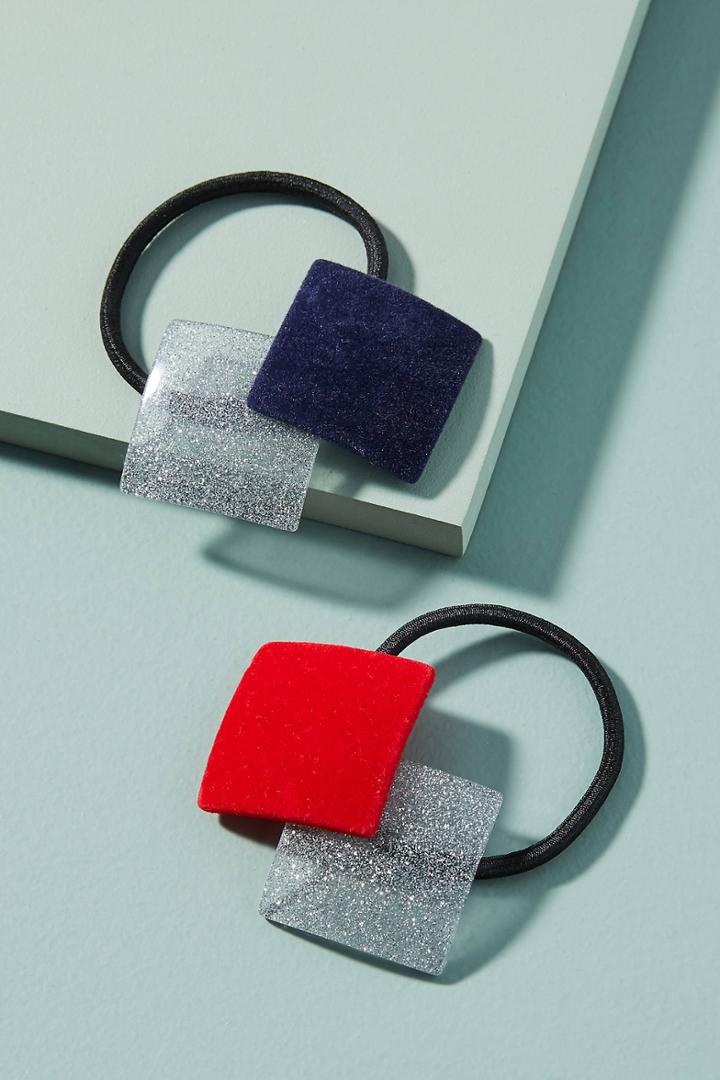 Anthropologie Glittered Velvet Pony Holder Set