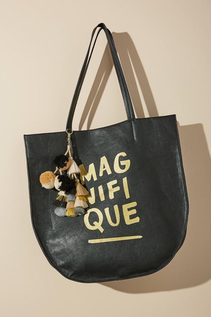 Anthropologie Scripted Tassel Tote