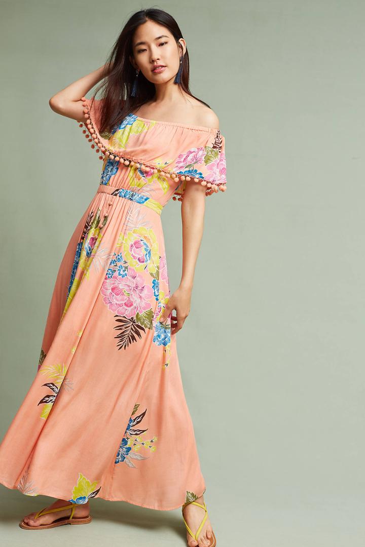 Farm Rio Pom Pom Off-the-shoulder Maxi Dress