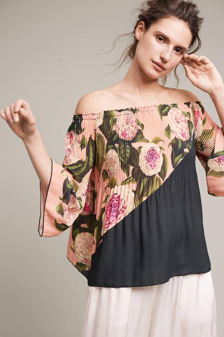 Delfi Epicurie Pleated Off-the-shoulder Blouse
