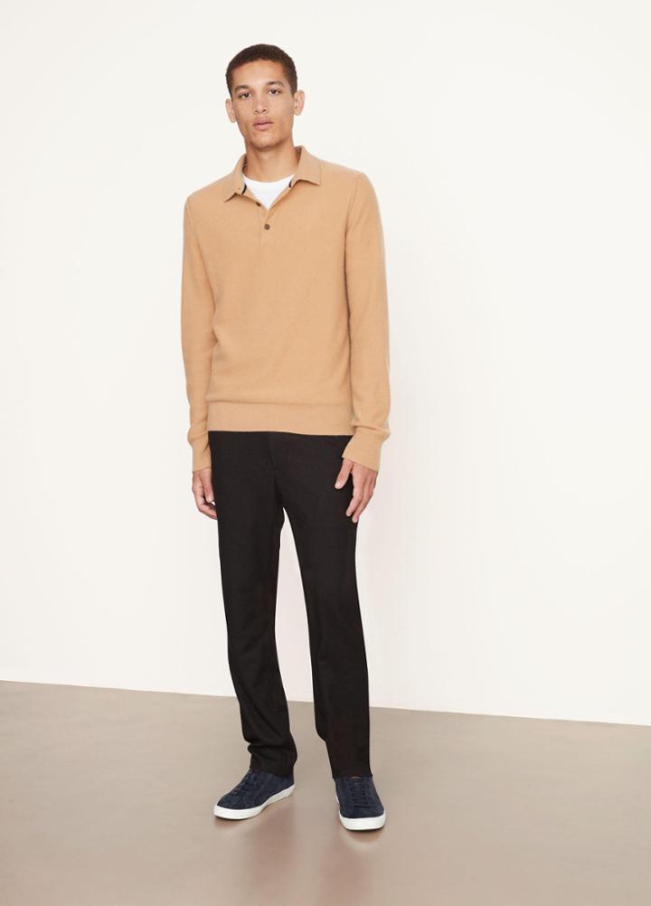 Vince Boiled Cashmere Long Sleeve Polo
