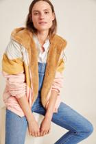 Anthropologie Kacie Colorblocked Reversible Fur Parka