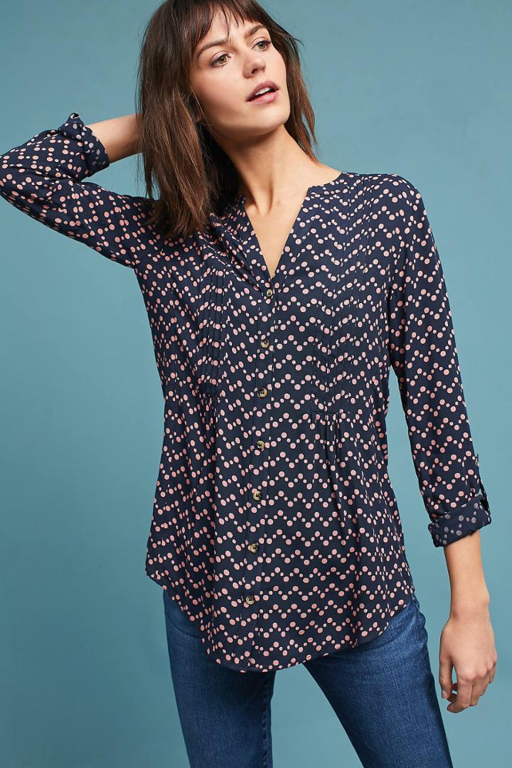 Maeve Printed Pintucked Blouse