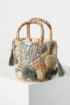 Aranaz Catalina Embroidered Straw Bucket Bag