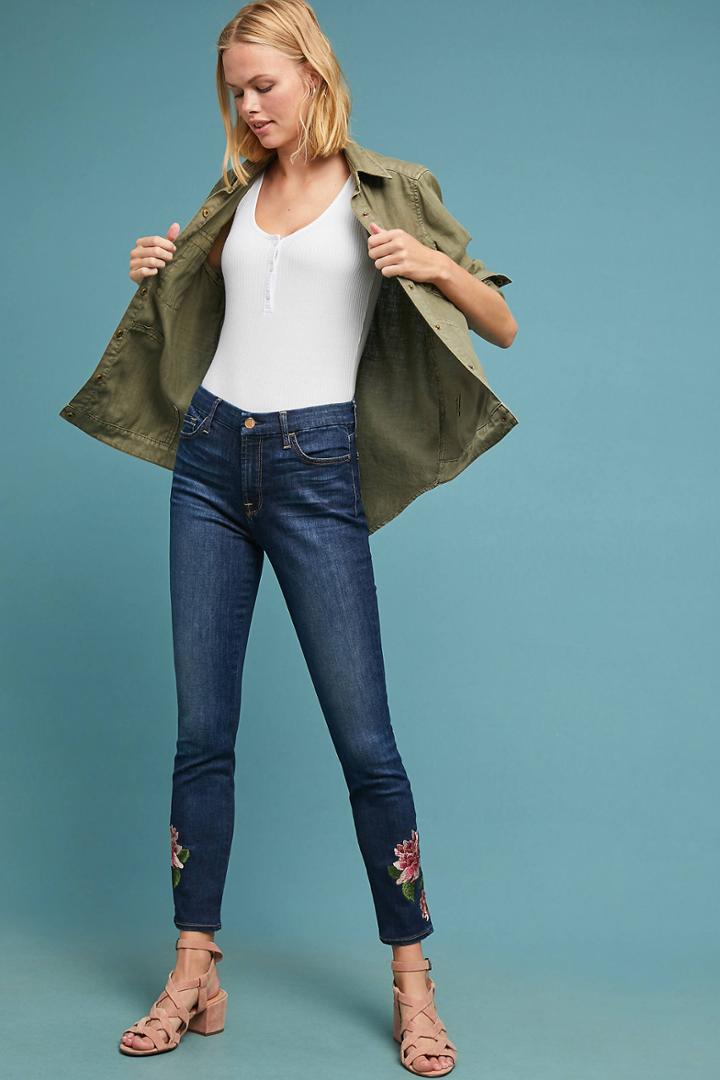 7 For All Mankind Embroidered High-rise Skinny Ankle Jeans