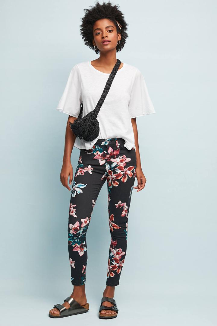 7 For All Mankind Floral Mid-rise Skinny Ankle Jeans