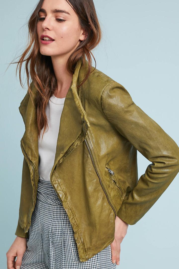 Lamarque Talia Funnel-neck Leather Jacket