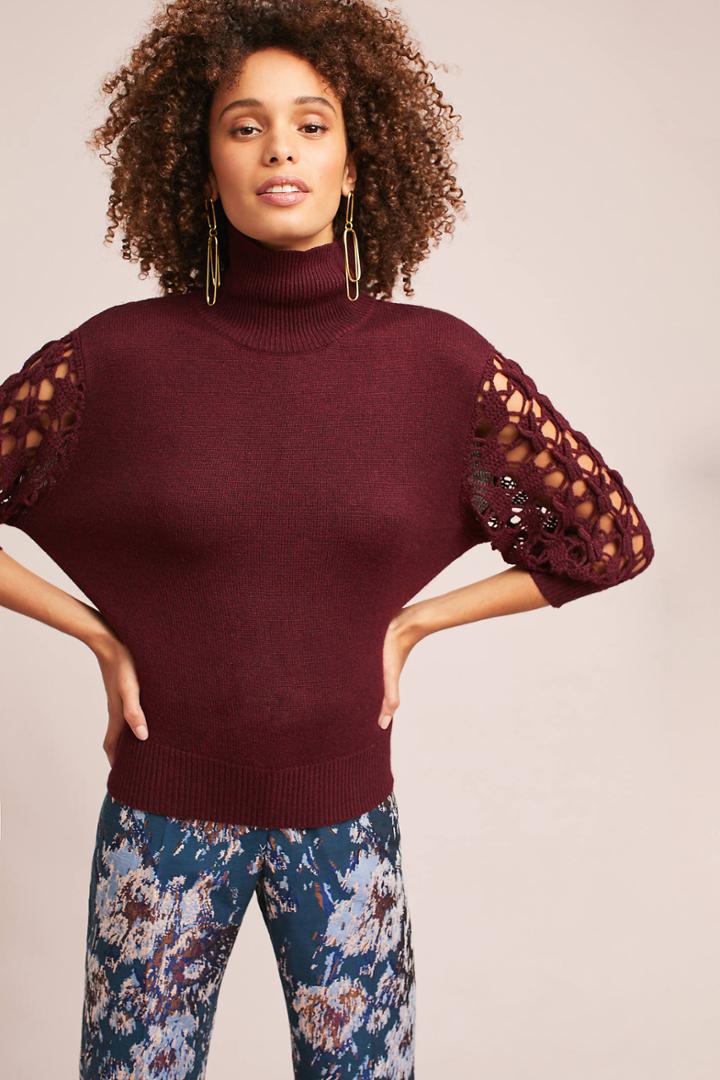 5 On 7 Crocheted-sleeve Turtleneck