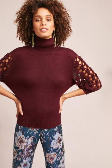 5 On 7 Crocheted-sleeve Turtleneck