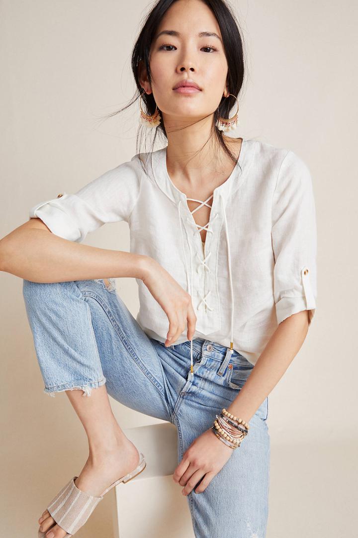 Maeve Marva Lace-up Linen Blouse