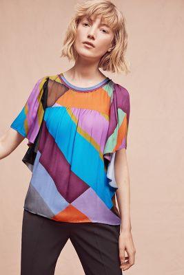 Hiche Mosaic Flutter Sleeve Blouse