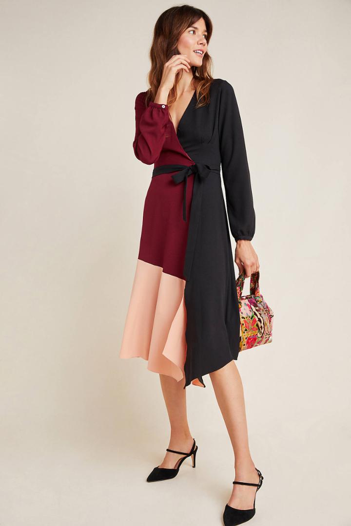 Hutch Rashida Colorblocked Midi Wrap Dress