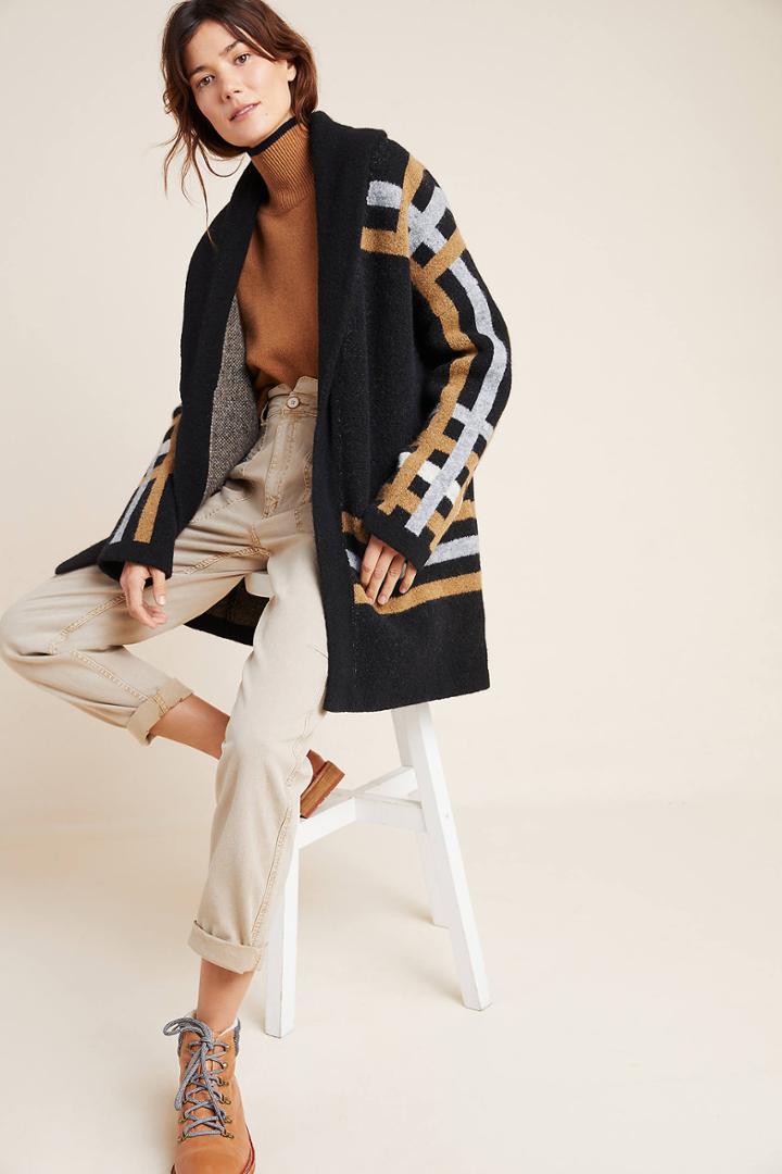 Anthropologie Ferna Plaid Sweater Coat