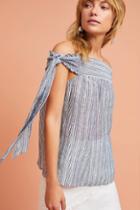 Blue Tassel Yarn-dyed Off-the-shoulder Top