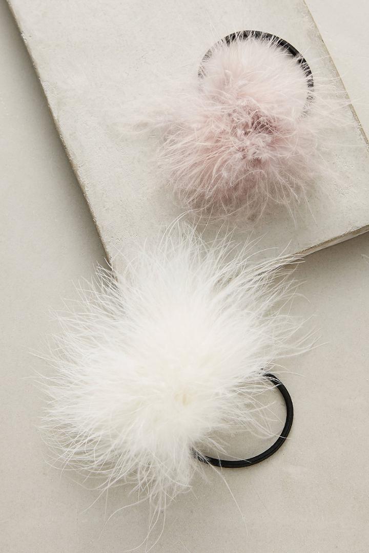 Anthropologie Feather Pom Pony Holder Set